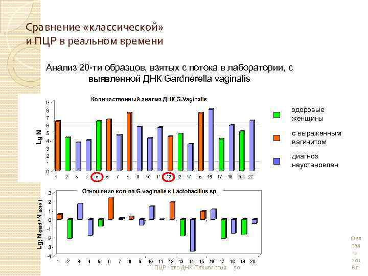 Сравнение «классической» и ПЦР в реальном времени Анализ 20 -ти образцов, взятых с потока