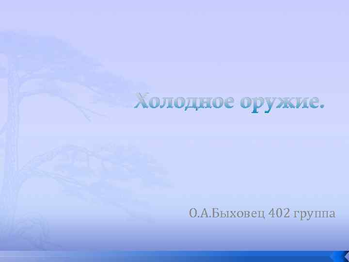 Холодное оружие. О. А. Быховец 402 группа 