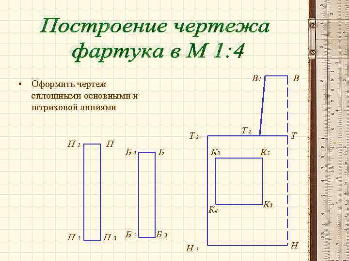 В 1 • Оформить чертеж сплошными основными и штриховой линиями П 1 П Т