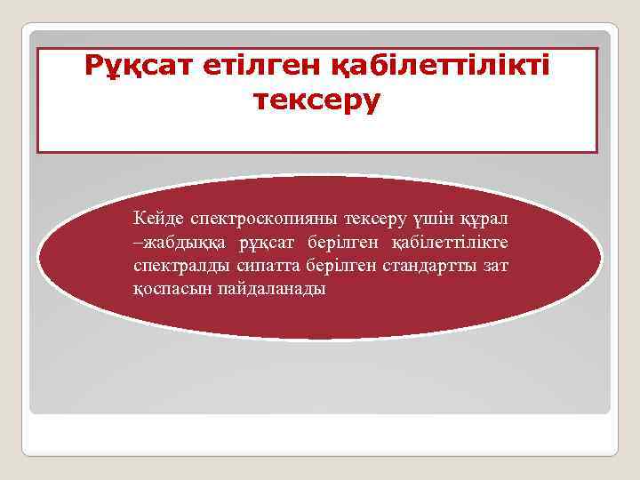 Рұқсат етілген қабілеттілікті тексеру Кейде спектроскопияны тексеру үшін құрал –жабдыққа рұқсат берілген қабілеттілікте спектралды