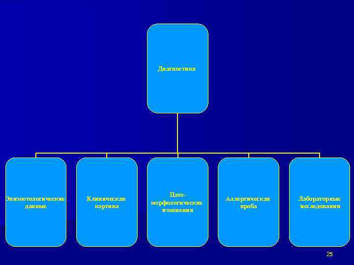 Диагностика Эпизоотологические данные Клиническая картина Патоморфологические изменения Аллергическая проба Лабораторные исследования 25 