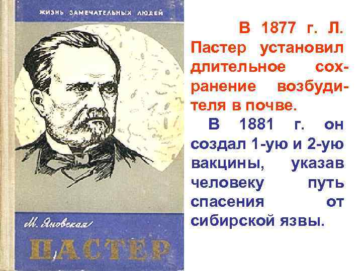  В 1877 г. Л. Пастер установил длительное сохранение возбудителя в почве. В 1881