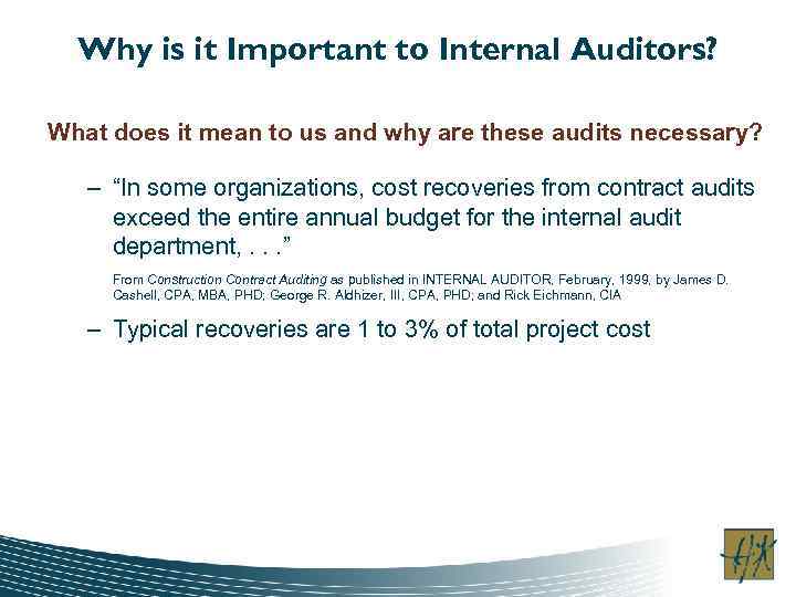 Why is it Important to Internal Auditors? What does it mean to us and