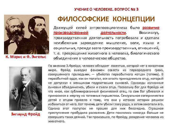  УЧЕНИЕ О ЧЕЛОВЕКЕ. ВОПРОС № 3 ФИЛОСОФСКИЕ КОНЦЕПЦИИ К. Маркс и Ф. Энгельс