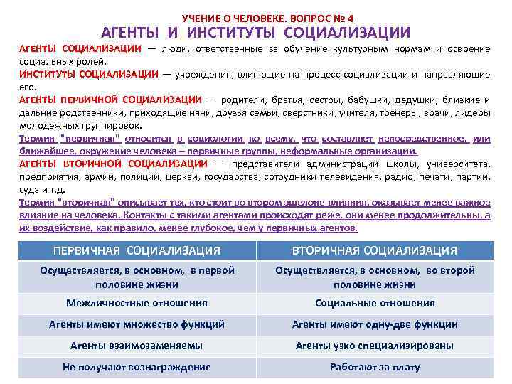 Роль институтов и агентов социализации