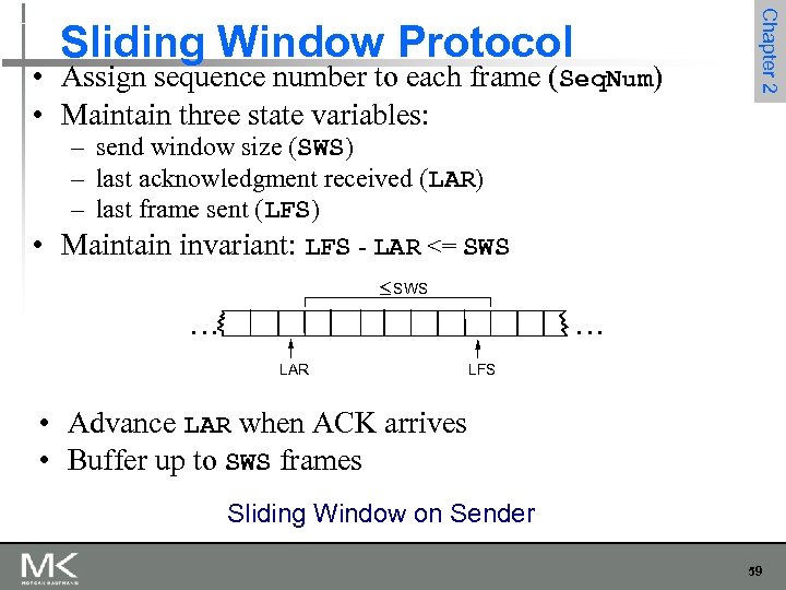  • Assign sequence number to each frame (Seq. Num) • Maintain three state