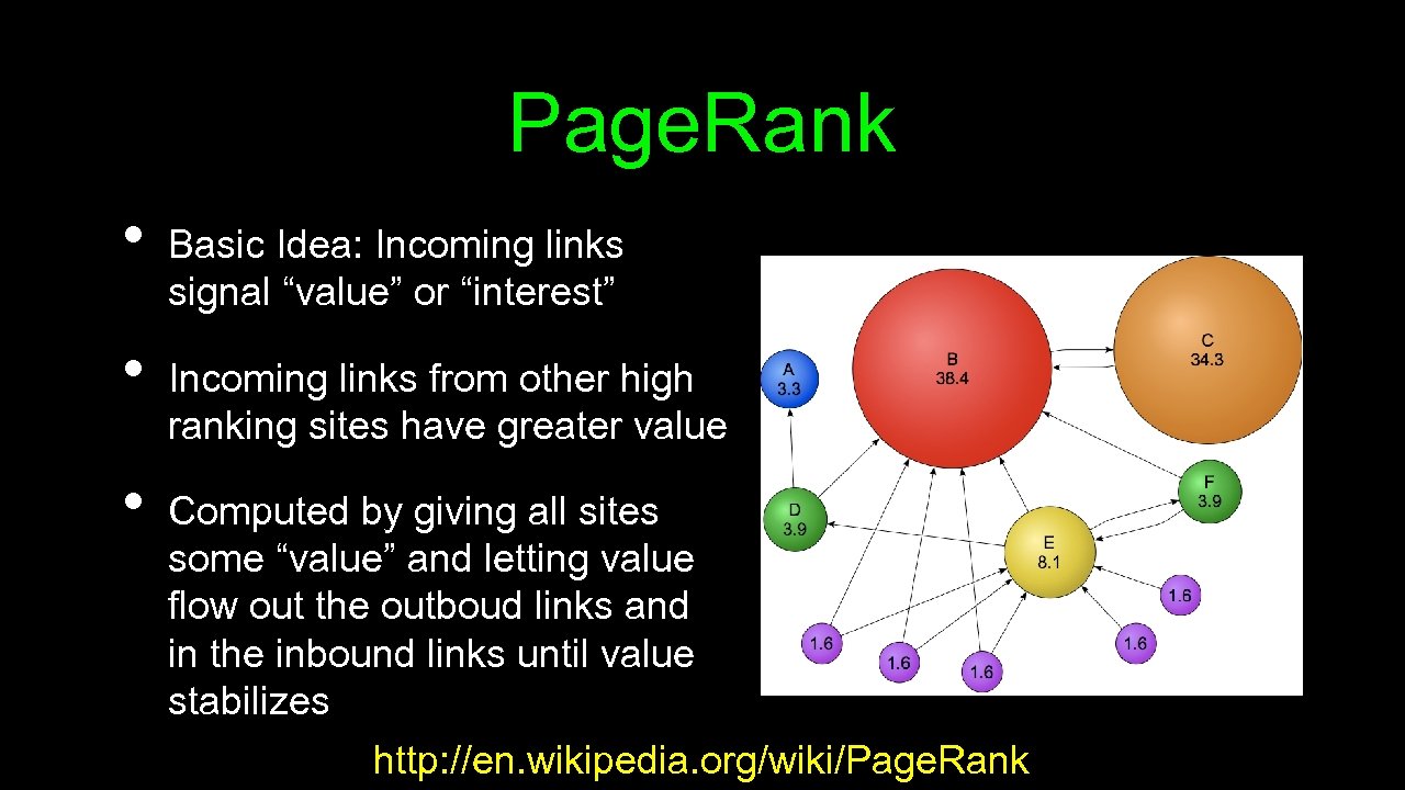 Page. Rank • • • Basic Idea: Incoming links signal “value” or “interest” Incoming