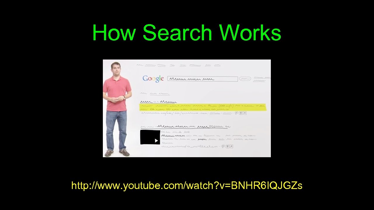 How Search Works http: //www. youtube. com/watch? v=BNHR 6 IQJGZs 