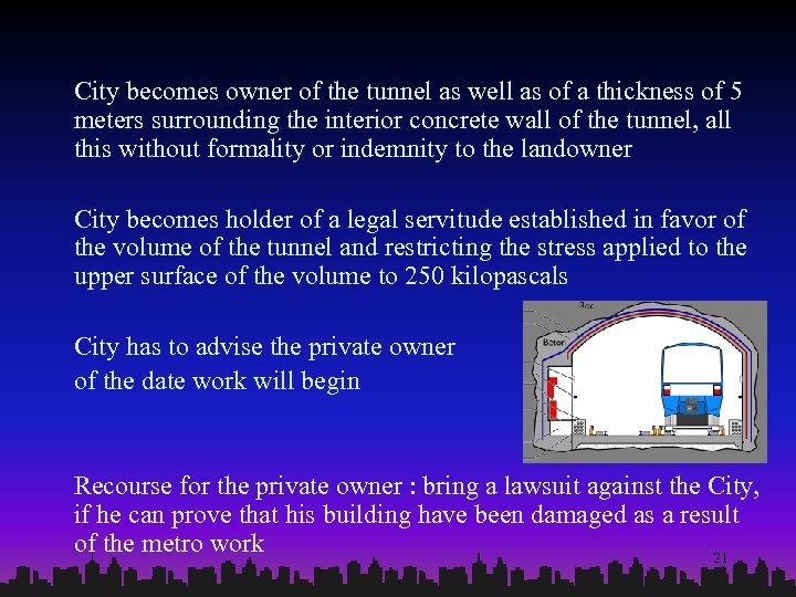City becomes owner of the tunnel as well as of a thickness of 5
