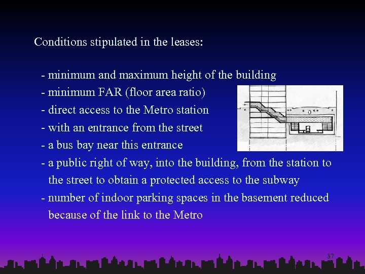 Conditions stipulated in the leases: - minimum and maximum height of the building -