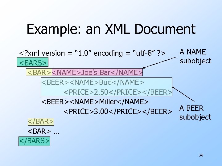 Example: an XML Document <? xml version = “ 1. 0” encoding = “utf-8”