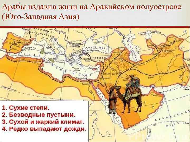Арабы издавна жили на Аравийском полуострове (Юго-Западная Азия) 