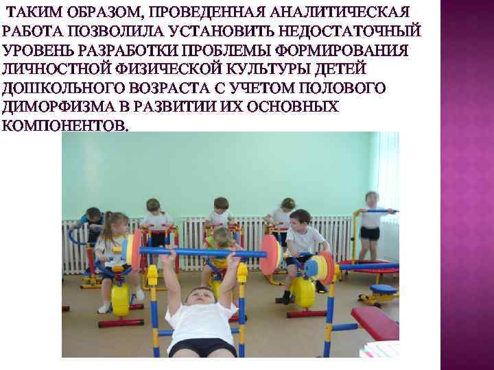 ТАКИМ ОБРАЗОМ, ПРОВЕДЕННАЯ АНАЛИТИЧЕСКАЯ РАБОТА ПОЗВОЛИЛА УСТАНОВИТЬ НЕДОСТАТОЧНЫЙ УРОВЕНЬ РАЗРАБОТКИ ПРОБЛЕМЫ ФОРМИРОВАНИЯ ЛИЧНОСТНОЙ ФИЗИЧЕСКОЙ