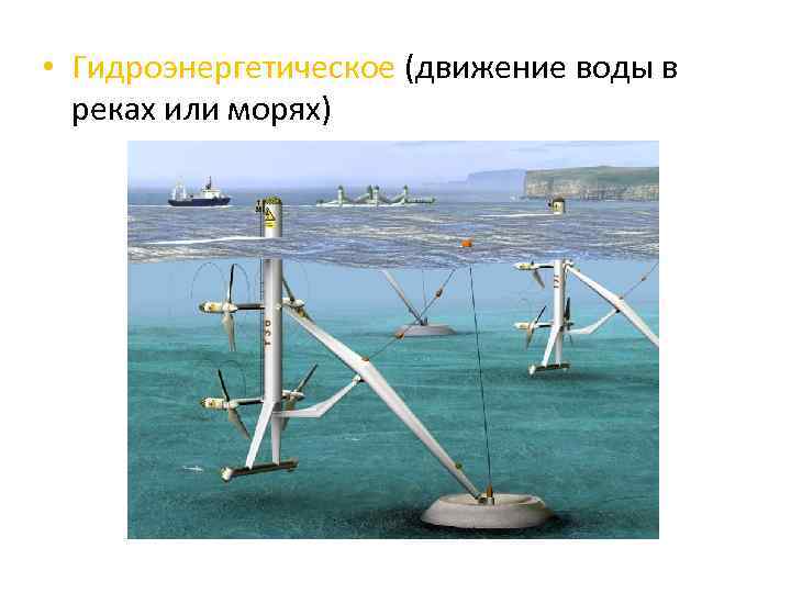  • Гидроэнергетическое (движение воды в реках или морях) 