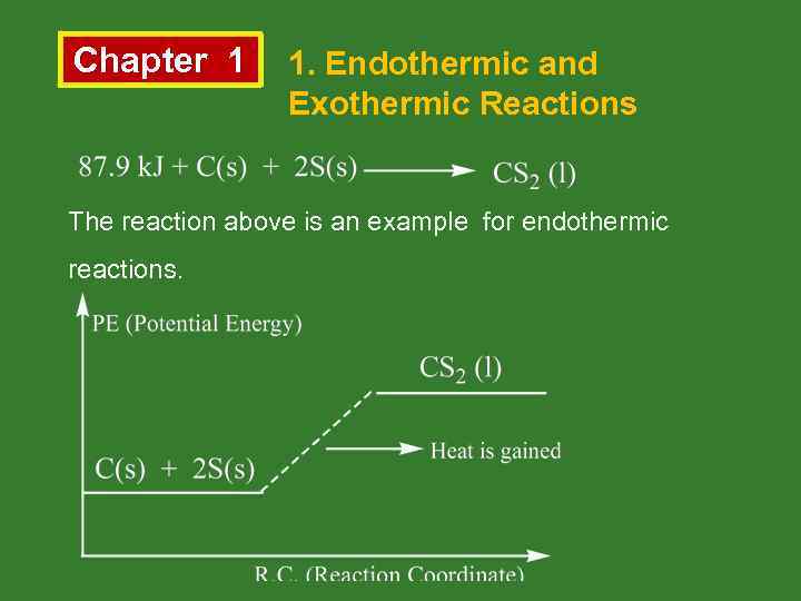 Chapter 1 1. Endothermic and Exothermic Reactions The reaction above is an example for