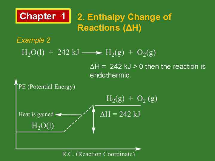 Chapter 1 2. Enthalpy Change of Reactions (ΔH) Example 2 ΔH = 242 k.