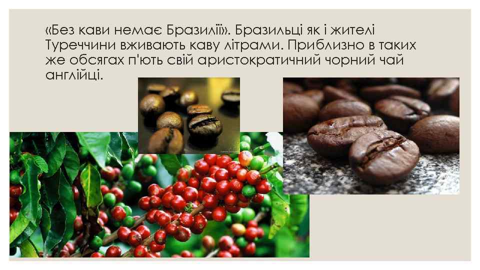  «Без кави немає Бразилії» . Бразильці як і жителі Туреччини вживають каву літрами.