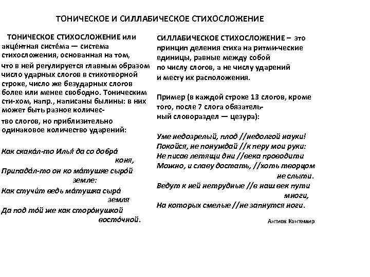 ТОНИЧЕСКОЕ И СИЛЛАБИЧЕСКОЕ СТИХОСЛОЖЕНИЕ ТОНИЧЕСКОЕ СТИХОСЛОЖЕНИЕ или акце нтная систе ма — система стихосложения,