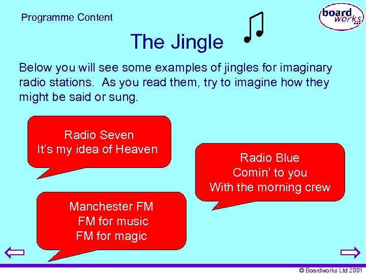 Programme Content The Jingle Below you will see some examples of jingles for imaginary
