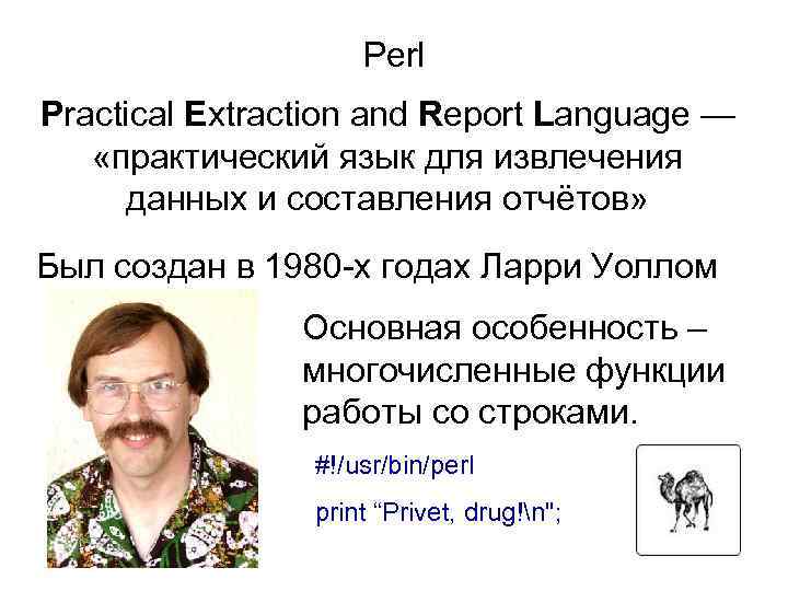 Perl Practical Extraction and Report Language — «практический язык для извлечения данных и составления