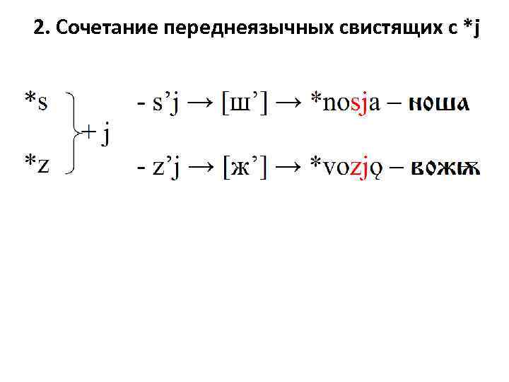 2. Сочетание переднеязычных свистящих с *j 