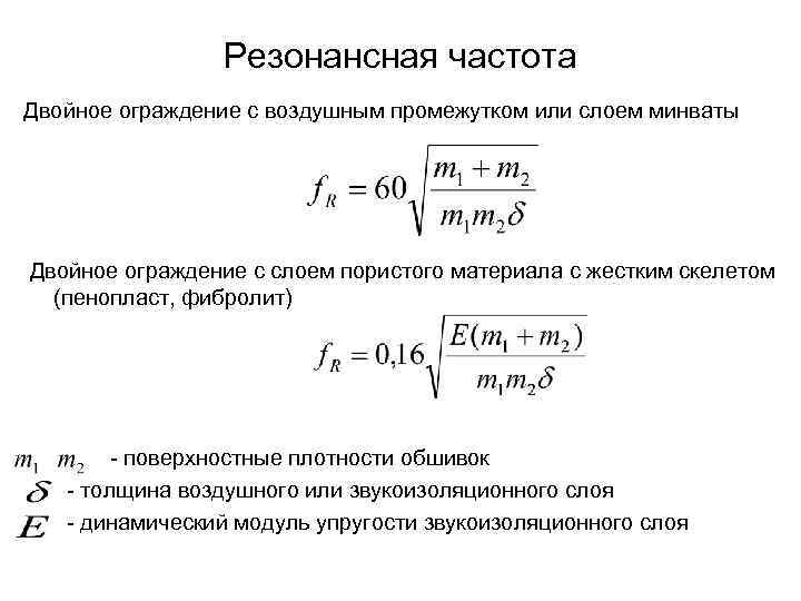 Резонансная частота Двойное ограждение с воздушным промежутком или слоем минваты Двойное ограждение с слоем