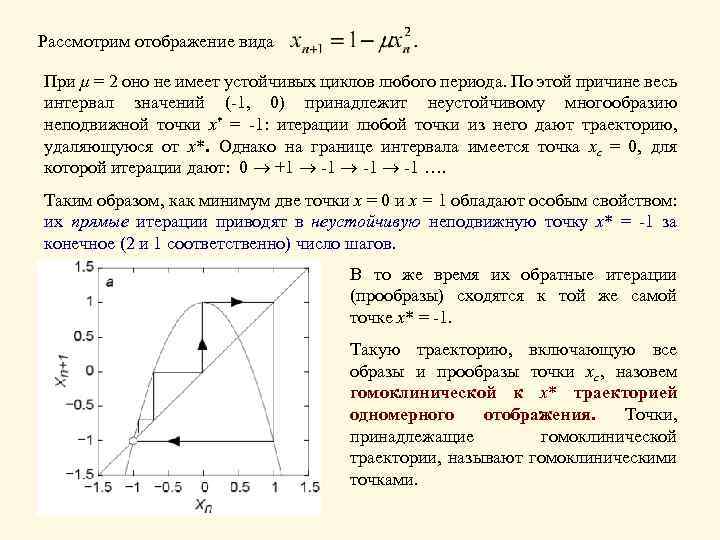 Рассмотрим отображение вида При µ = 2 оно не имеет устойчивых циклов любого периода.