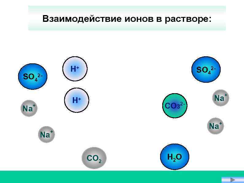 Взаимодействие ионов в растворе: SO 42 - H+ Na+ CO 3 2 - Na