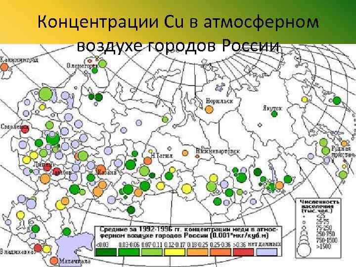 Концентрации Cu в атмосферном воздухе городов России 