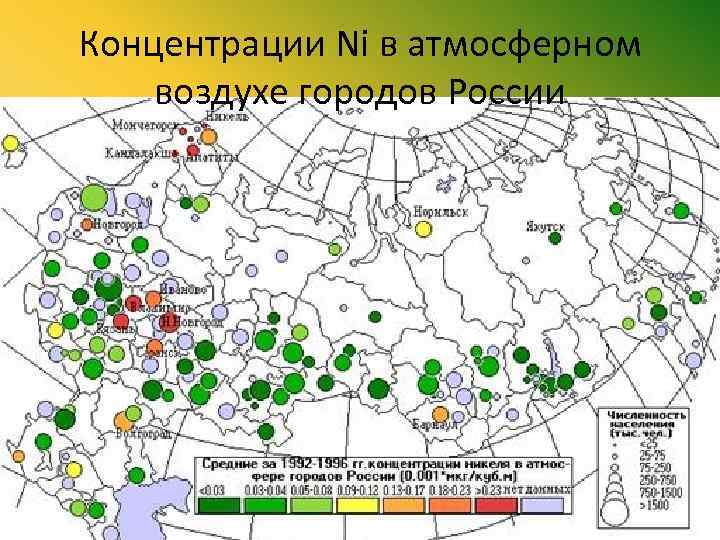 Концентрации Ni в атмосферном воздухе городов России 