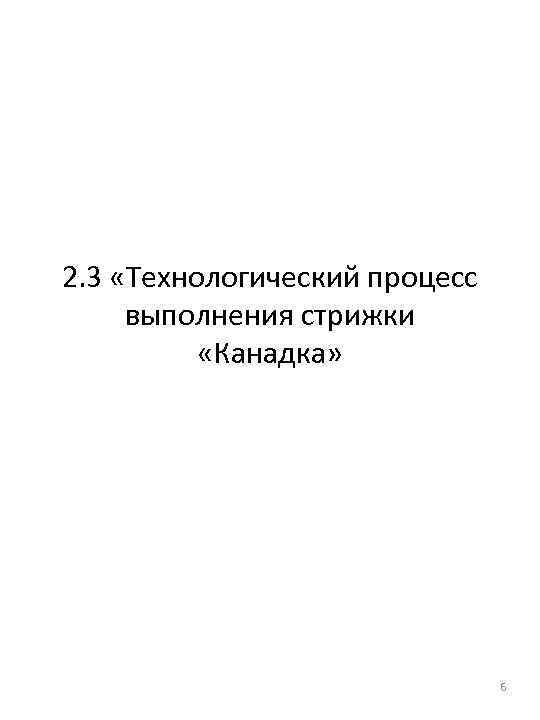  2. 3 «Технологический процесс выполнения стрижки «Канадка» 6 