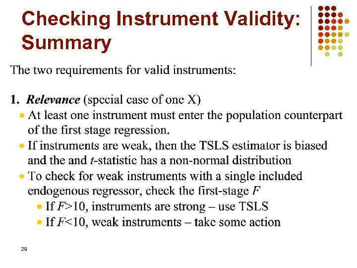 Checking Instrument Validity: Summary 29 