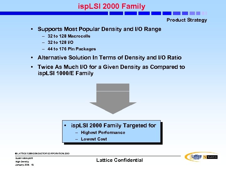 isp. LSI 2000 Family Product Strategy • Supports Most Popular Density and I/O Range