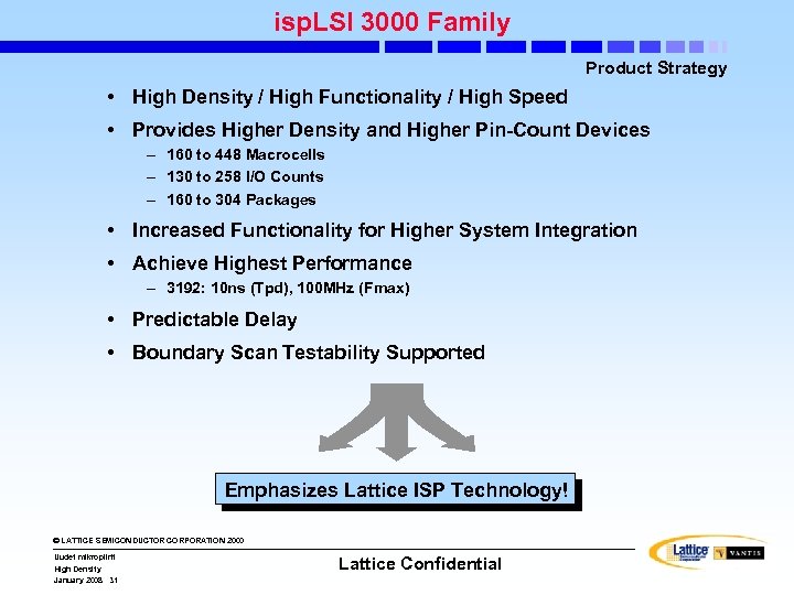 isp. LSI 3000 Family Product Strategy • High Density / High Functionality / High
