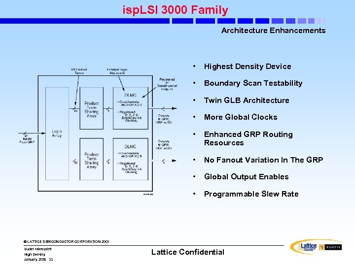 isp. LSI 3000 Family Architecture Enhancements • Highest Density Device • Boundary Scan Testability