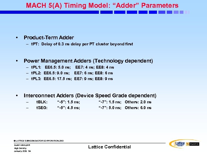 MACH 5(A) Timing Model: “Adder” Parameters • Product-Term Adder – t. PT: Delay of