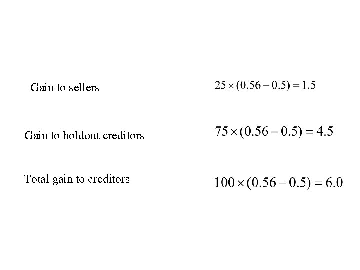 Gain to sellers Gain to holdout creditors Total gain to creditors 