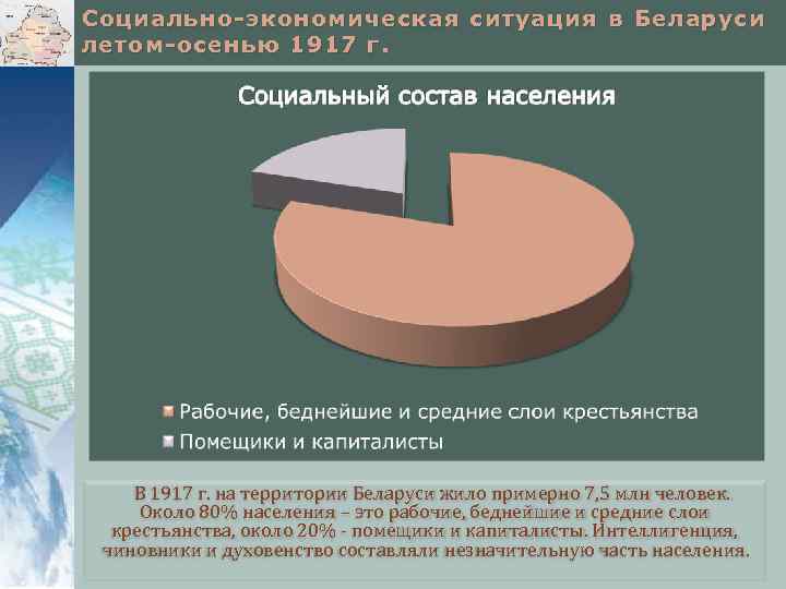 Социально-экономическая ситуация в Беларуси летом-осенью 1917 г. В 1917 г. на территории Беларуси жило