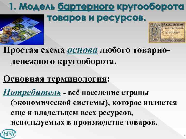 1. Модель бартерного кругооборота товаров и ресурсов. Простая схема основа любого товарноденежного кругооборота. Основная