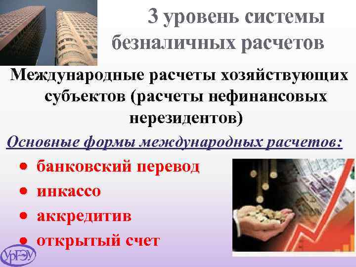 3 уровень системы безналичных расчетов Международные расчеты хозяйствующих субъектов (расчеты нефинансовых нерезидентов) Основные формы