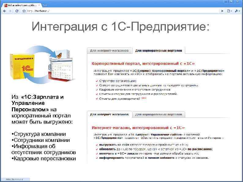 Интеграция с 1 С-Предприятие: Из « 1 С: Зарплата и Управление Персоналом» на корпоративный