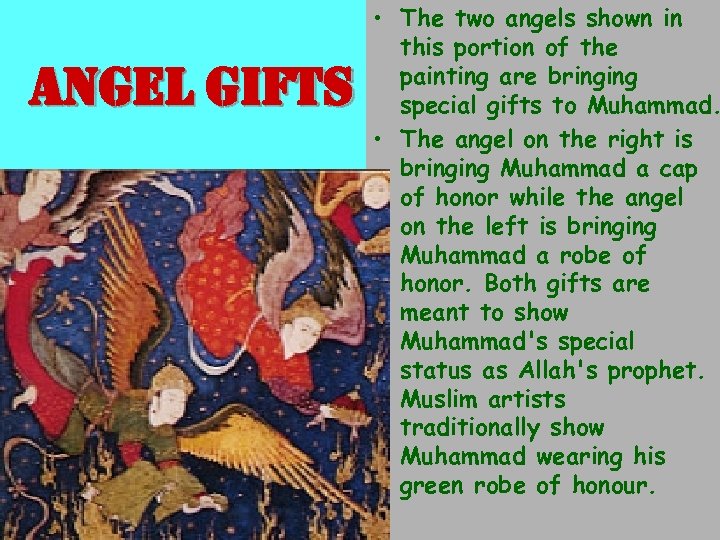 angel gifts • The two angels shown in this portion of the painting are