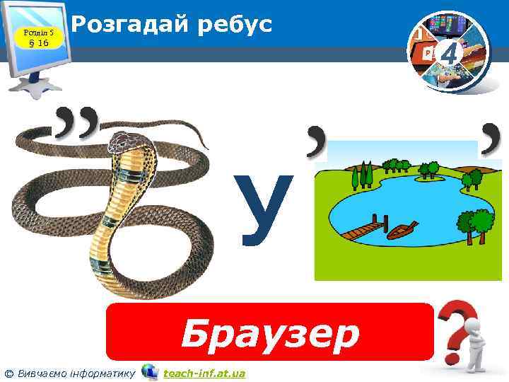 Розділ 5 § 16 Розгадай ребус У Браузер © Вивчаємо інформатику teach-inf. at. ua