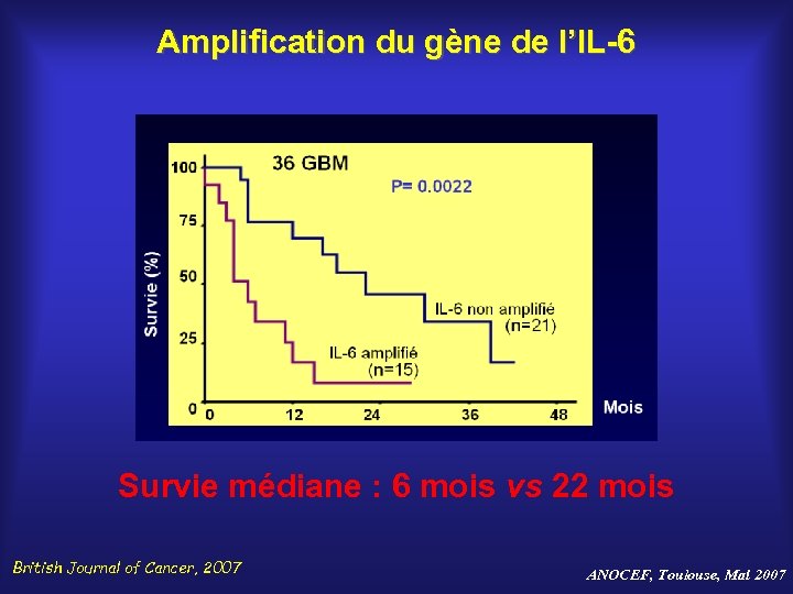 Amplification du gène de l’IL-6 Survie médiane : 6 mois vs 22 mois British