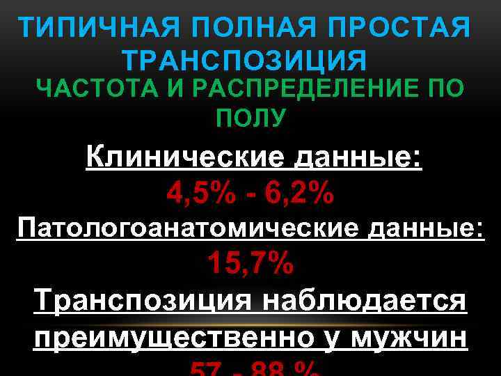 ТИПИЧНАЯ ПОЛНАЯ ПРОСТАЯ ТРАНСПОЗИЦИЯ ЧАСТОТА И РАСПРЕДЕЛЕНИЕ ПО ПОЛУ Клинические данные: 4, 5% -