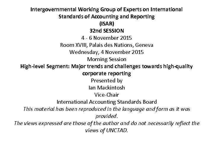 Intergovernmental Working Group of Experts on International Standards of Accounting and Reporting (ISAR) 32