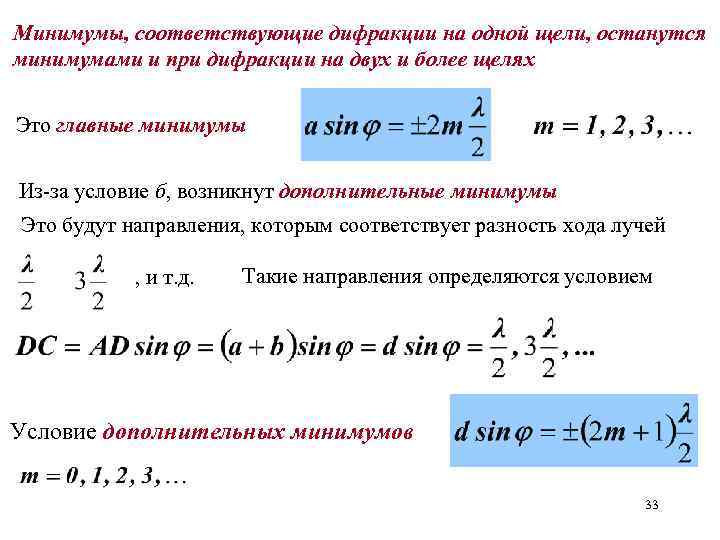 Условия максимумов и минимумов дифракционной картины