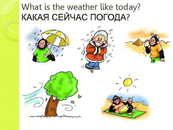 What is the weather like today? КАКАЯ СЕЙЧАС ПОГОДА? 