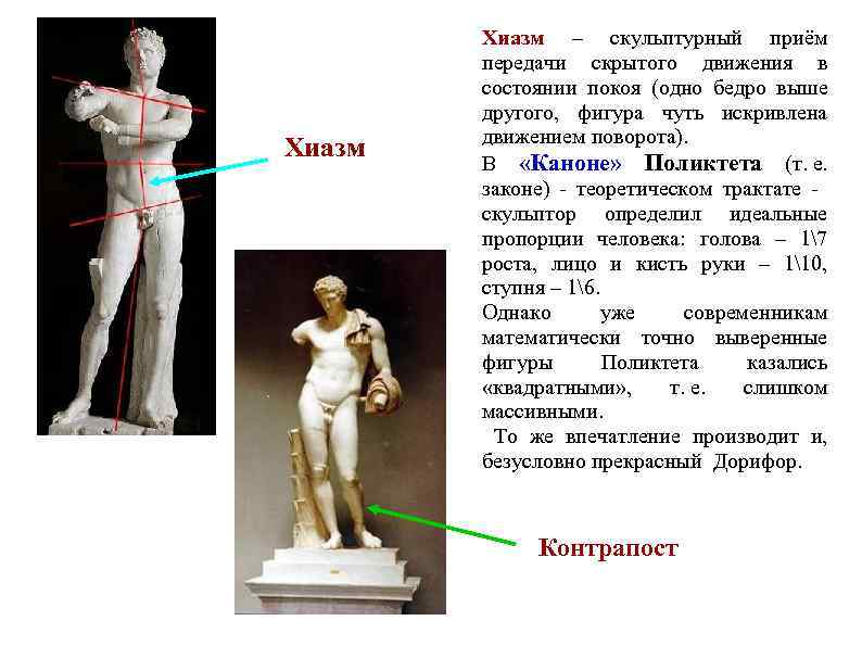 Хиазм – скульптурный приём передачи скрытого движения в состоянии покоя (одно бедро выше другого,