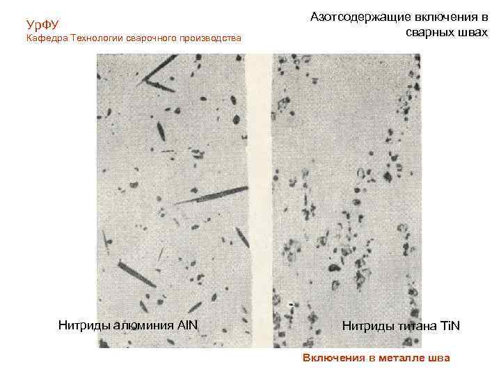 Ур. ФУ Кафедра Технологии сварочного производства Нитриды алюминия Al. N Азотсодержащие включения в сварных